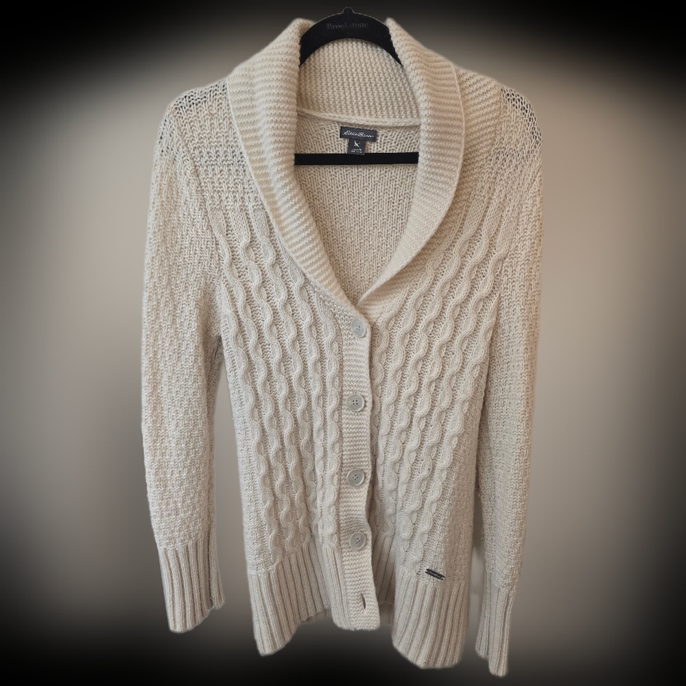 Eddie Bauer Cream Cable Knit Cardigan
